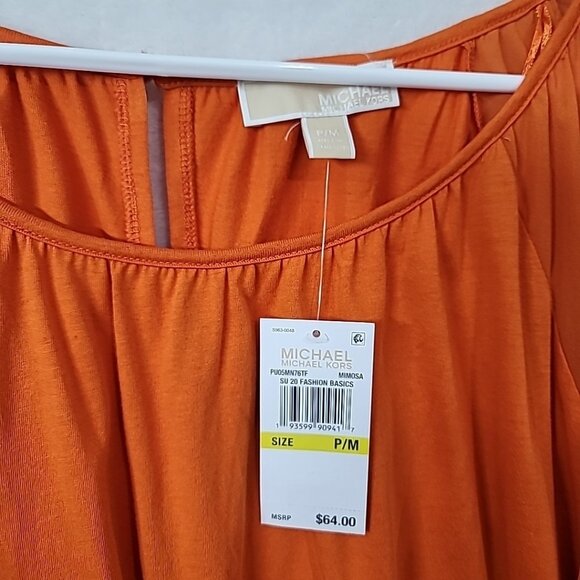 MICHAEL Michael Kors Orange Flutter Sleeve Top Womens PM Petite Med NWT Flawed - Picture 3 of 14